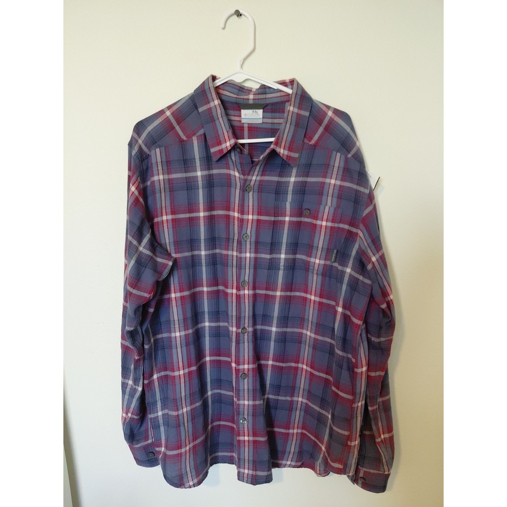Columbia Flannel Shirt Men Plaid Blue Long Sleeve Button Up Size L‎